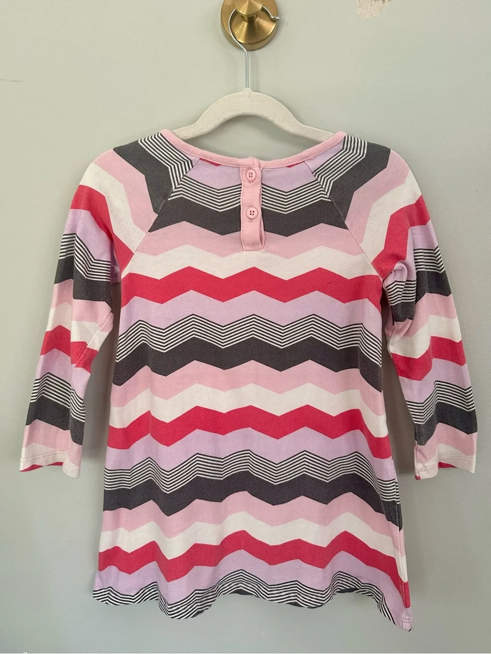 Gymboree Girls 4T Chevron Stripe Long Sleeve Dress Pink Bow